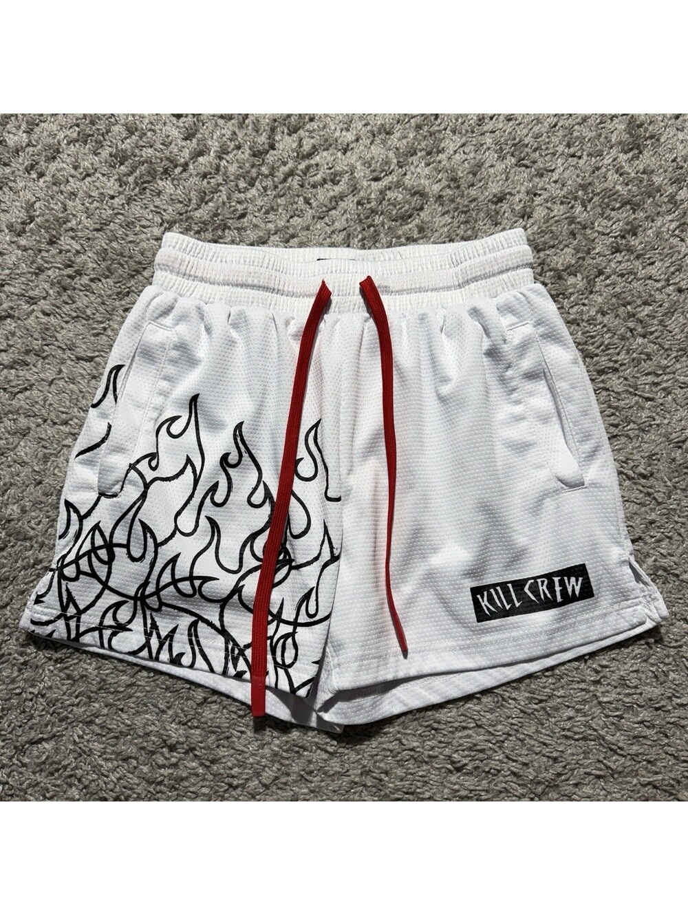 Kill Crew Athletic Shorts Flame Graphic White Mesh Gym Lifting Mens Size Small